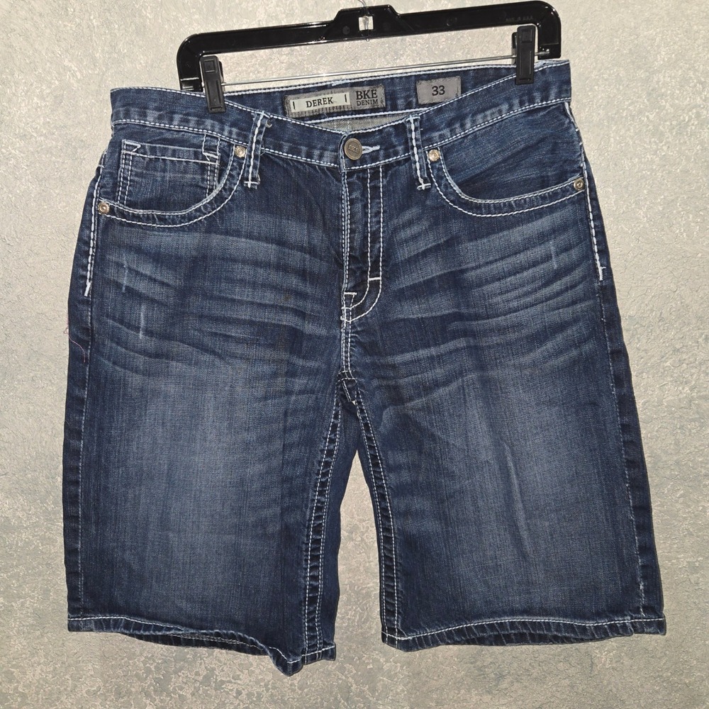 BKE Derek Mens Dark Wash Denim Shorts Contrast Stitch Size 33 w504